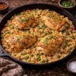 one-pan chicken and rice with tender chicken and fluffy seasoned rice