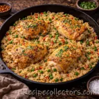 one-pan chicken and rice with tender chicken and fluffy seasoned rice