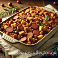 Chorizo cornbread stuffing with vegan chorizo and dried cranberries