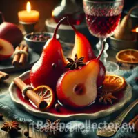 Spiced red wine pears with cinnamon, star anise and citrus syrup