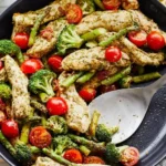 chicken pesto skillet with creamy basil sauce and parmesan