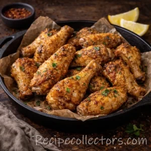 Crispy air fryer frozen chicken wings with golden skin served on a plate