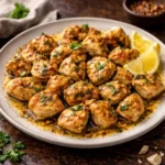 garlic chicken bites skillet with golden crispy edges