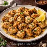 garlic chicken bites skillet with golden crispy edges