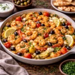 mediterranean shrimp skillet with garlic herbs and lemon