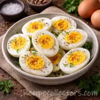 Air fryer hard boiled eggs with firm whites and creamy yolks