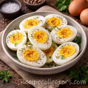 Air fryer hard boiled eggs with firm whites and creamy yolks