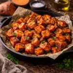 Air fryer sweet potatoes with caramelized edges in a serving bowl