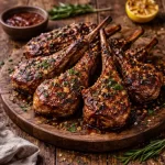BBQ Lamb Chops on rustic wooden table