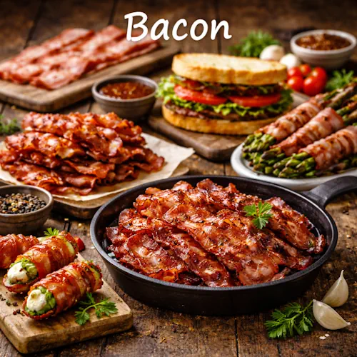 Bacon on a rustic wooden table