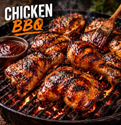 Chicken BBQ op een rustieke houten tafel