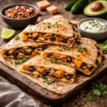 sweet potato quesadillas with melted cheese on a grill