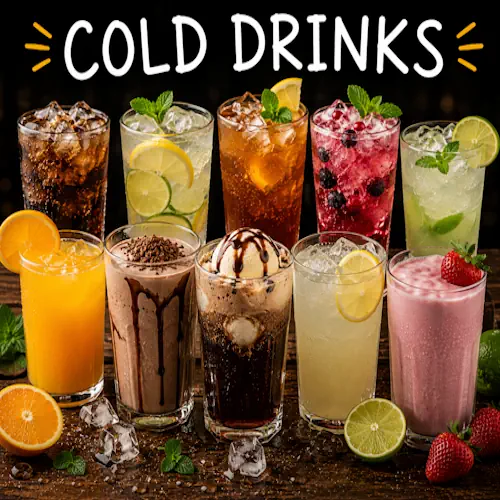 Cold drinks with refreshing homemade beverages on a rustic wooden table