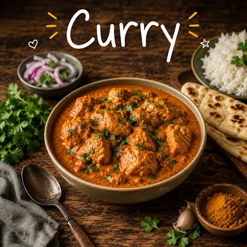 Curry recipes with flavorful homemade curry dishes on a rustic wooden table