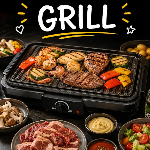 Grill recipes with homemade grilled meals on a rustic wooden table