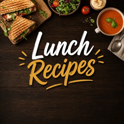 Lunch recipes with homemade lunch dishes on a rustic wooden table