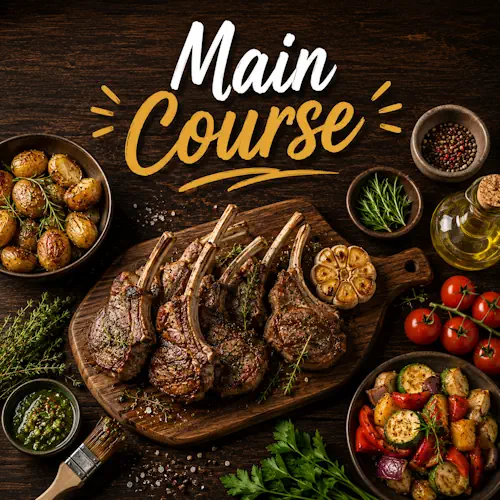 Main course recipes with homemade family meals on a rustic wooden table