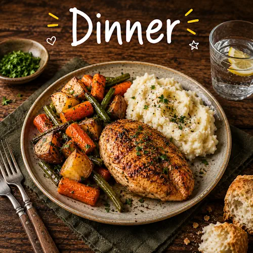 Dinner recipes with comforting homemade meals on a rustic wooden table