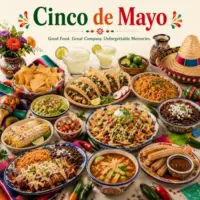 Cinco de Mayo Recipes with tacos nachos festive appetizers colorful party foods and Mexican-inspired dishes on a rustic wooden table