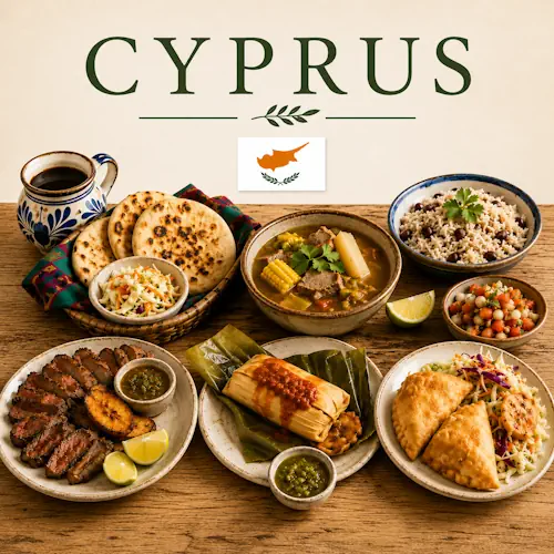 Cyprus Recipes featuring authentic Cypriot Cuisine with halloumi grilled dishes and Mediterranean specialties on a rustic wooden table