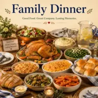 Family Dinner Recipes with comforting meals roasted meats pasta dishes and hearty family favorites on a rustic wooden table