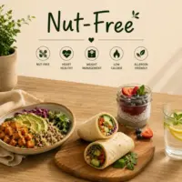 Nut-Free Recipes with healthy meals fresh ingredients allergy-friendly dishes and delicious family recipes on a rustic wooden table