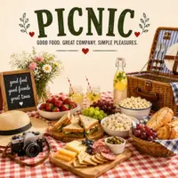 Picnic Recipes with sandwiches salads portable snacks refreshing treats and outdoor dining favorites on a rustic wooden table