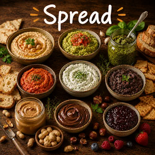 Spread Recipes with homemade spread recipes on a rustic wooden table