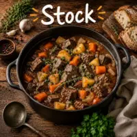 Stock Recipes with homemade stock recipes on a rustic wooden table