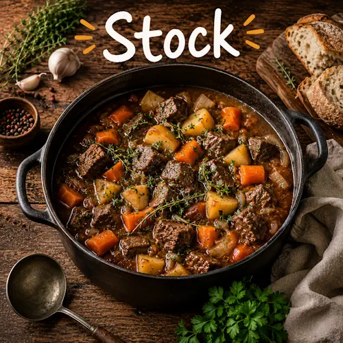 Stock Recipes with homemade stock recipes on a rustic wooden table