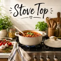 Stove Top Cooking with pots and pans preparing homemade meals