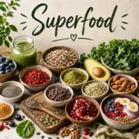 Superfood recipes featuring healthy fruits vegetables seeds and grains