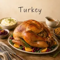 Turkey recipes featuring roasted turkey with vegetables and classic side dishes