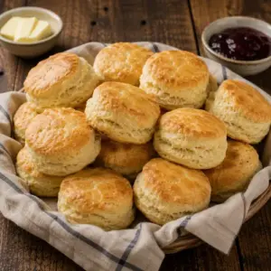 Air fryer buttermilk biscuits with golden tops and soft fluffy centres