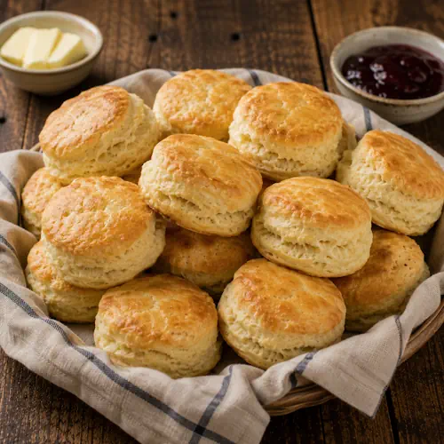 Air fryer buttermilk biscuits with golden tops and soft fluffy centres
