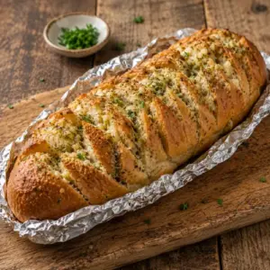 Lemon myrtle garlic bread with a crisp crust and melted garlic butter