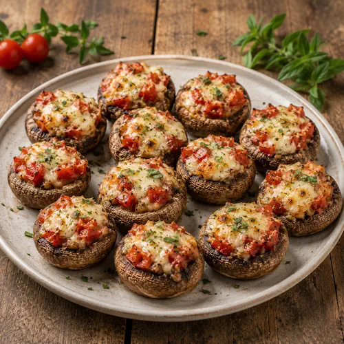 Air Fryer Tomato and Cheese Stuffed Mushrooms