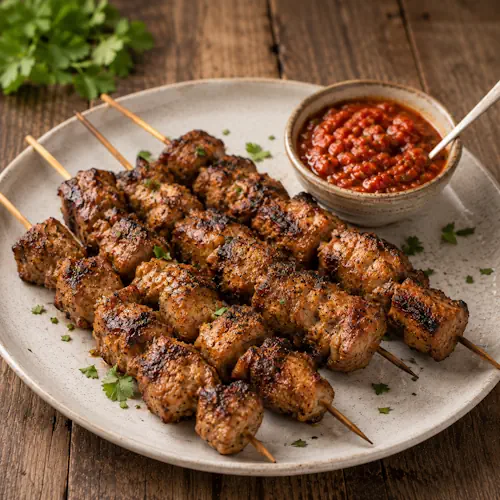 Crocodile kebabs with aromatic spices served alongside tangy bush tomato relish