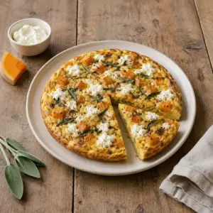 Air fryer squash frittata with caramelized butternut squash, fresh sage, creamy ricotta, and a touch of cayenne