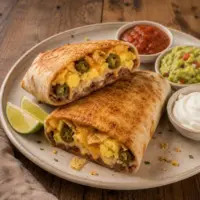 Crispy breakfast chimichangas filled with scrambled eggs, beans, pepper jack cheese and jalapeños