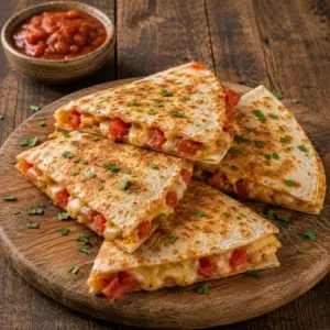 Tomato cheese quesadillas with crisp tortillas, melted cheese, and fresh diced tomatoes