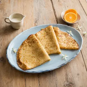 Sweet air fryer pancake made with oat bran, cream cheese, almond milk, and whipped egg whites