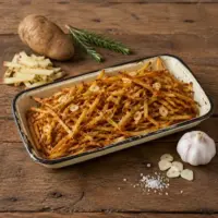 Garlic rosemary fries with fresh herbs and flaky sea salt