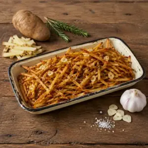 Garlic rosemary fries with fresh herbs and flaky sea salt
