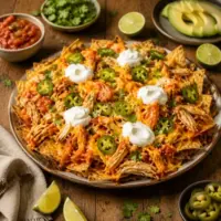Crispy tortilla chips with shredded chicken, melted cheddar, salsa, jalapeños and sour cream.
