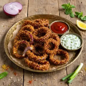 Masala onion rings served with mint-mayo dipping sauce