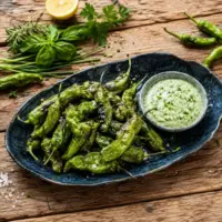 Air fryer shishitos served with Green Goddess dressing